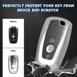 Silver TPU Key Fob Shell Full Cover Case w/Keychain, Compatible with Ford Edge