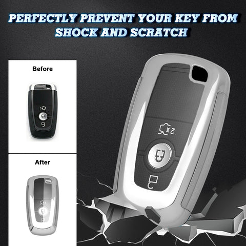 Silver TPU Full Cover Remote Key Fob Holder For Ford Mustang F-150 250 350 450