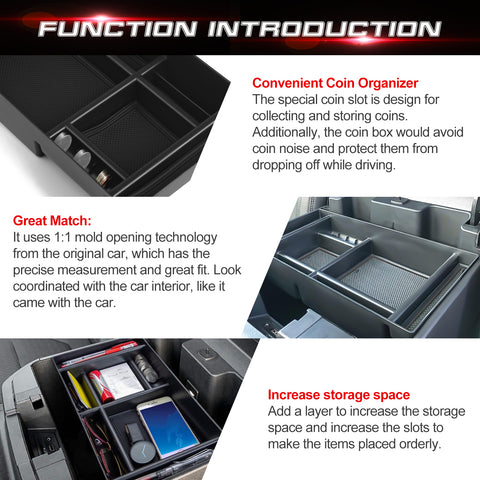 Center Console Organizer Tray Compatible with Chevy Silverado 1500 or GMC Sierra 1500 2019-2022, Chevy Silverado or GMC Sierra 2500/3500HD 2020-2023 (Full Console w/Bucket Seats ONLY)
