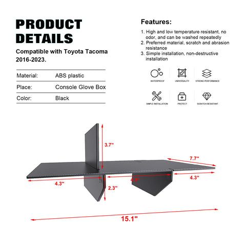 Interior Center Console Glove Box Storage Container Holder Tray Organizer Divider, Compatible with Toyota Tacoma 2016-2023