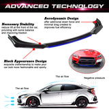 Front Bumper Lip Chin Spoiler+ 2M Side Skirt Winglets Diffusers+ Adjustable 10"-13" Support Rod Compatible with Honda Accord Civic or VW MK5 MK6 MK7 or Kia Optima, Carbon Fiber w/Blue