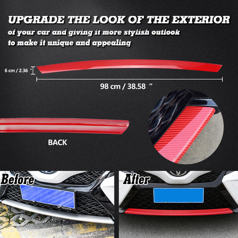 Red + Black Carbon Fiber Front Bumper Corner Center Piece Cover For Camry SE XSE