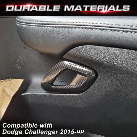 Car Interior Door Handle Cover Trim Accessories Decoration, Carbon Fiber Pattern, Compatible with Dodge Challenger 2015-up