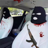 Xotic Tech Car Funny Decoration Spoof Balaclava Face Headrest Cover, Scary Bank Robber Costume Front Seat Head Rest Protector, Halloween Bandit Mask Auto Accessories Universal for Most Car-White