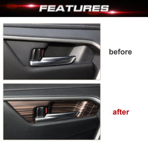 4X Wood Pattern Interior Door Handle Bowl Cover For Toyota RAV4 2019-2024