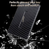 x xotic tech Key Card Holder Compatible With Tesla Model 3 Y S X Cybertruck, Glossy Black Carbon Fiber Finish Hard Plastic Cover Protective Card Case Keychain