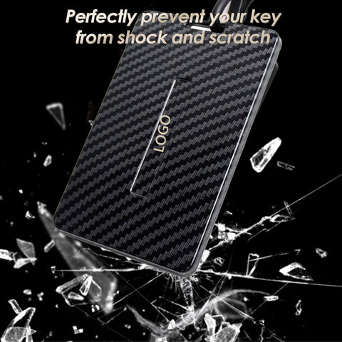 x xotic tech Key Card Holder Compatible With Tesla Model 3 Y S X Cybertruck, Glossy Black Carbon Fiber Finish Hard Plastic Cover Protective Card Case Keychain