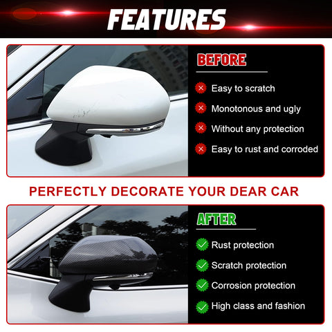 Carbon Fiber Look Door Side Rear View Mirror Cover Trim For Toyota Camry 2018-26