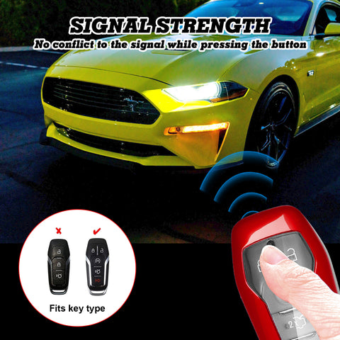 Red Soft TPU Key Fob Shell Skin Cover w/Keychain, Compatible with Ford Fusion Mustang