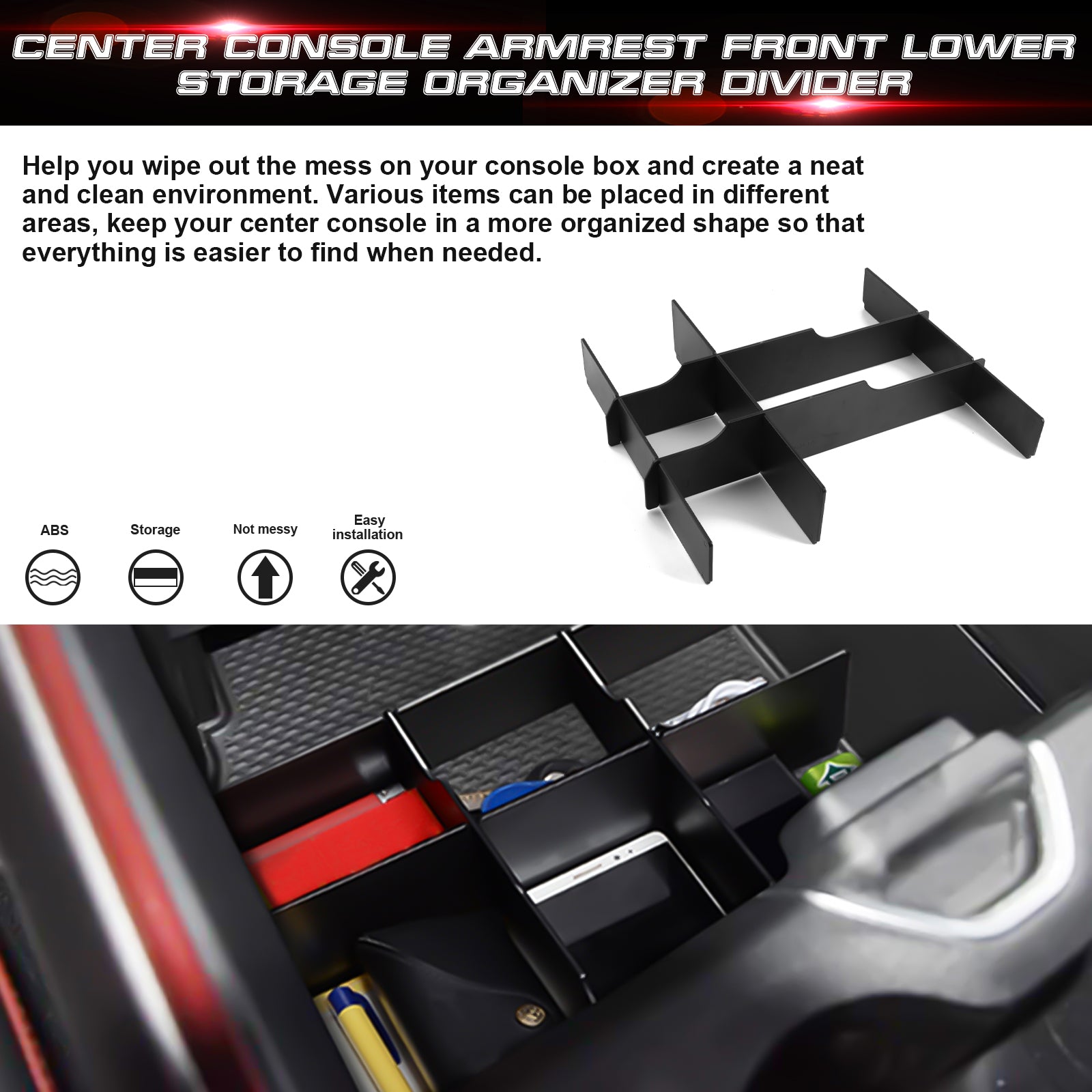 Front Lower Center Console Organizer Divider Compatible with Dodge