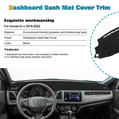 Dashboard Cover Nonslip Die-Cut Dash Overlay Mat Pad For Honda HR-V 2015-22