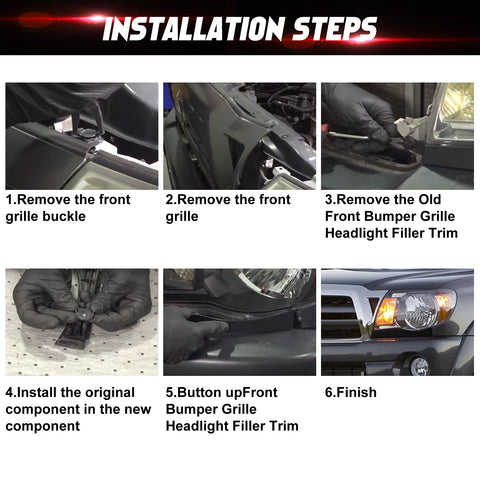 Front Bumper Grille Headlight Filler Trim Panels Fit For Toyota Tacoma 2005-2011