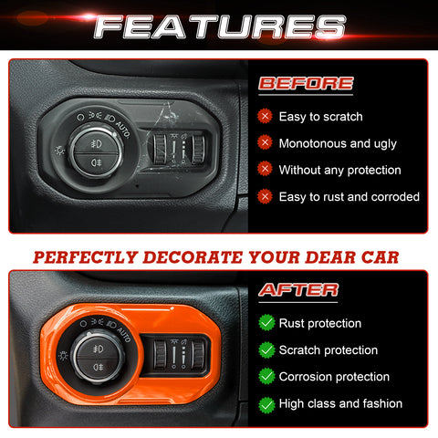 x xotic tech Headlight Switch Button Cover Trim Compatible with Jeep Wrangler JL JLU 2018-up & Gladiator JT 2020-up Interior Accessories(Red)