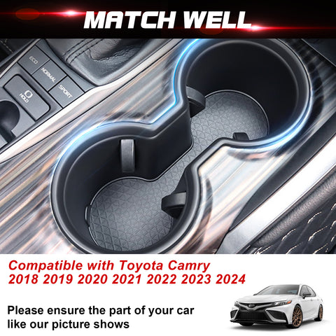 Black Center Console Dual Water Cup Holder Insert For Toyota Camry 2018-2024