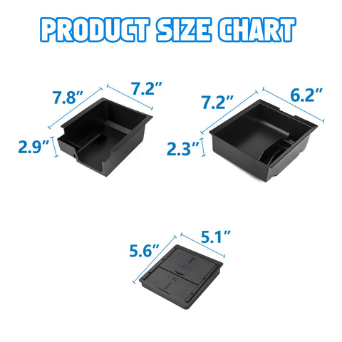 3PCS Center Console Organizer Tray Armrest Hidden Cubby Drawer Storage Box Compatible with Tesla Model 3 Model Y 2021-2024