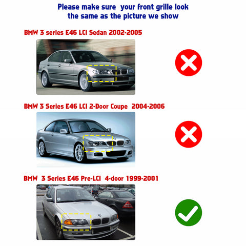 Tri-Colored Front Kidney Grille Strips Clip Cover For BMW 3 Series E46 1999-2001