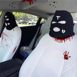 Xotic Tech Car Funny Decoration Spoof Balaclava Face Headrest Cover, Scary Bank Robber Costume Front Seat Head Rest Protector, Halloween Bandit Mask Auto Accessories Universal for Most Car-White