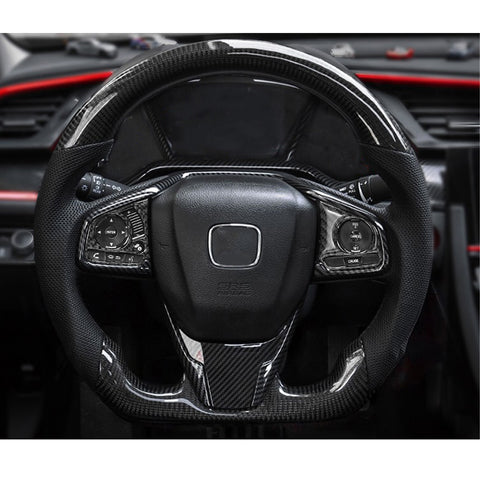 Carbon Fiber Style Steering Wheel Dashboard Overlay Cover For Honda Civic 16-21