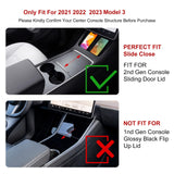 Interior ABS Center Console Armrest Hidden Cubby Drawer Storage Box + Rear Trunk Left Side Grocery Bin Box Organizer Protector Packet w/Lid Combo Kit Compatible with Tesla Model 3 2021-2023
