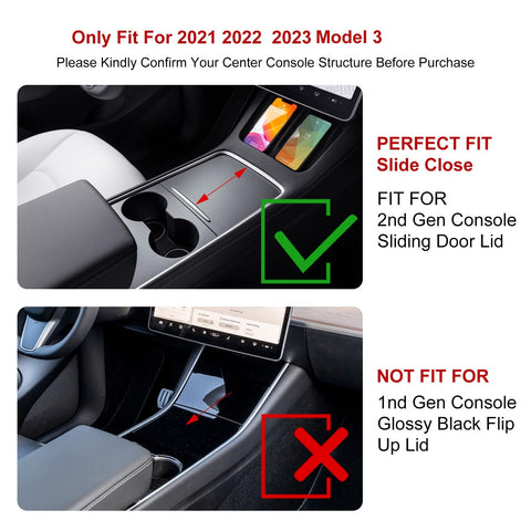 Interior ABS Center Console Armrest Hidden Cubby Drawer Storage Box + Rear Trunk Left Side Grocery Bin Box Organizer Protector Packet w/Lid Combo Kit Compatible with Tesla Model 3 2021-2023