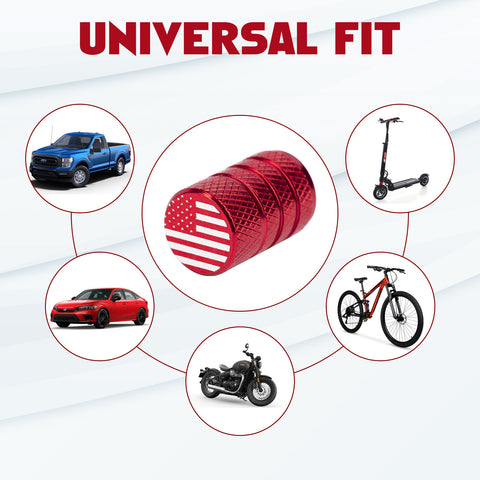 4pcs American Flag Tire Valve Stem Cover Caps Anodized Aluminum Alloy, Corrosion Resistant Leak-Proof Wheel Valve Cap Set, Universal for Cars Trucks Motorcycles SUVs