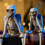 Set of 3 Halloween Statues See Speak Hear No Evil Skeleton Skull Bone Decoration