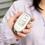 x xotic tech Key Fob Cover Compatible with Honda Accord Civic CR-V HR-V Pilot 2022-2027, Soft TPU Full Protective Smart Remote Keyless Case Accessories 5-Button (Silver Trim)