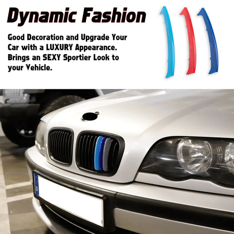 Tri-Colored Front Kidney Grille Strips Clip Cover For BMW 3 Series E46 1999-2001