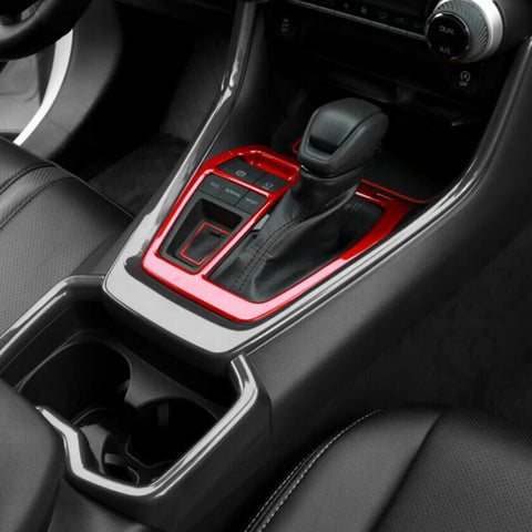 Inner Center Console Gear Shift Transmission Box Frame Cover Trim, ABS Glossy Red, Compatible with Toyota RAV4 2019-2024