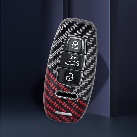 x xotic tech Glossy Black/Red Mix Color Carbon Fiber Texture Hard Plastic Key Fob Cover Case Compatible with Audi A3 A6 A7 A8 Q7 Q8 E-Tron S3 S6 RS6 RS7 S6 S7 SQ7 SQ8 3-Button