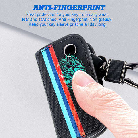x xotic tech M-Colored Stripe Carbon Fiber Leather Remote Key Fob Cover Case Compatible with BMW Older 1 3 5 6 Series X3 X5 X6 Z4