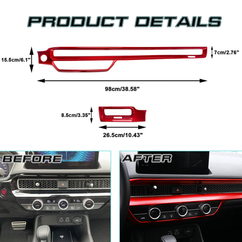 Red Steering Wheel Dashboard Instrument Frame Cover Decor For Honda Civic 22-up