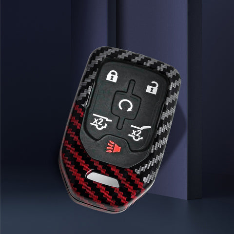 x xotic tech Glossy Black/Red Mix Color Carbon Fiber Texture Hard Plastic Key Fob Cover Case Compatible with GMC Acadia Terrain Sierra Yukon, Chevy Chevrolet Silverado 1500 2500HD 3500HD