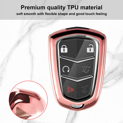 Pink Soft TPU Remote Control Smart Key Fob Cover Compatible with Cadillac ATS 2013-2019, CT6 2016-2020, XT5 2017-2021, XT4 2018-2021, Escalade 2019-2021,CTS 2014-2021, SRX XTS 2015-2021