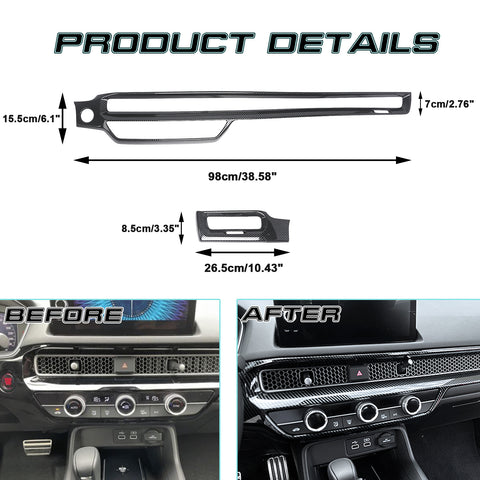 Carbon Fiber Black Steering Wheel Side AC Vent Frame Cover For Honda Civic 22-23