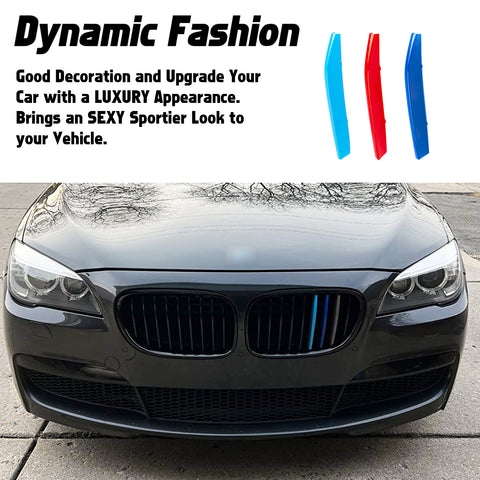 x xotic tech M-Colored Stripe Grille Insert Trims Compatible with BMW 7 Series F01/F02 2013 2014 2015 730i 740i 750i 760i 730Li 740Li 750Li 760Li Kidney Grill (9-Beams Standard Grille)