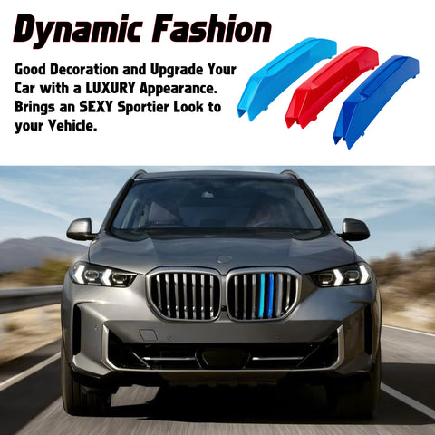 Set Tri-Colored Front Kidney Grille Strips Clip Cover For BMW X5 G05 2024 2025