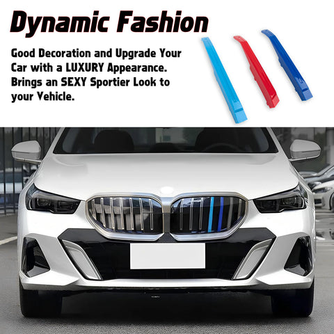 Tri-Colored Front Kidney Grille Strips Clip Cover For BMW 5 Series G60 2024-up