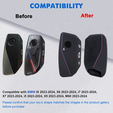 x xotic tech Soft Silicone Key Fob Cover Case Compatible with BMW X7 IX IX3 I5 M60 X1 X2 X3 X5 X6 XM I7 5 7 Series 740i 760i 2023 2024 2025 2026, Intelligent Car Side Button Smart Key Protector