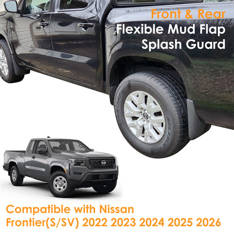 x xotic tech Mud Flaps Splash Guard Compatible with Nissan Frontier S/SV 2022 2023 2024 2025 2026 2027, No Drill Front & Rear Mudguards Fender Protector Set w/Hardware Pickup Truck Accessories(4PCS)