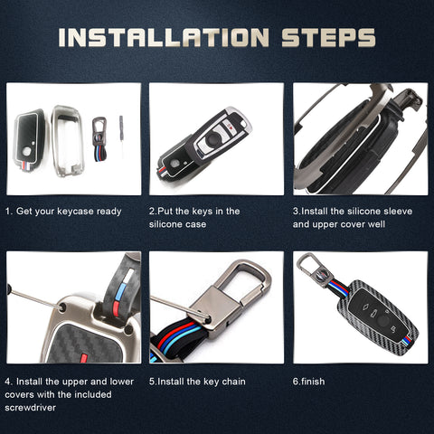 x xotic tech Key Fob Cover Case Compatible with BMW 1 3 4 5 6 7 Series X3 X5 X6 X7 M5 M6 GT3 GT5 Zinc Alloy Heavy Duty Shell Protector Holder Keychain with Carbon Fiber Pattern