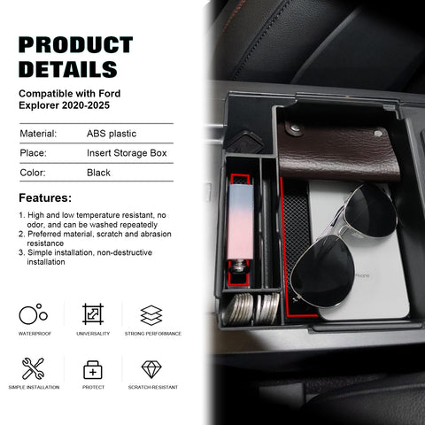 Center Console Armrest Organizer Storage Insert Tray For Ford Explorer 2020-2025