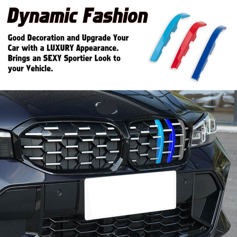Tri-Colored Front Diamond Grille Strips Clip Cover For BMW 3 Series G20 2023-up