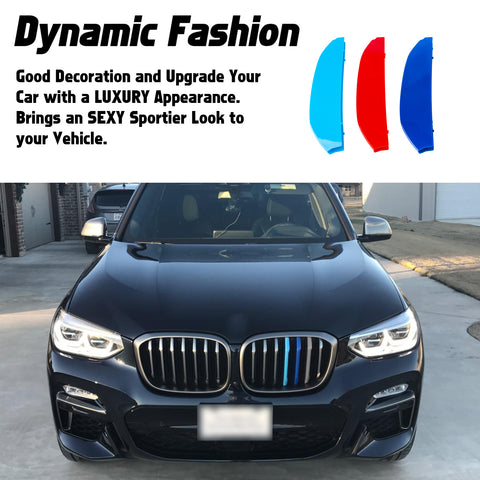 M-Colored Stripe Grille Insert Trims Compatible with BMW X3 G01 2018-2021 or X4 G02 2019-2021, Not fit for 2020 X4 M40i (7-Beams Standard Kidney Grille)