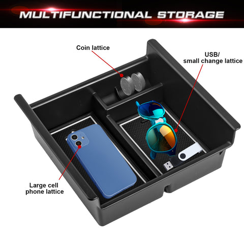 Center Console Armrest Box Secondary Storage Coin Holder Tray Organizer w/White Anti-Dust Mats + Silver Tire Valve Stem Caps Combo Kit, Compatible with Toyota 4Runner 2010-2024 or Kia Telluride 2020-2024