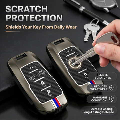 Gunmental Heavy Duty Remote Key Fob Cover Case w/Keychain for RAM 1500 2500 3500