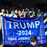 Trump 2024 Flag, Double Sided 3 Ply Take America Back Flag 3x5FT Polyester with Durable Canvas Header and 2 Brass Grommets for Indoor Outdoor Decoration w/Wristbands Set for Supporters Fans
