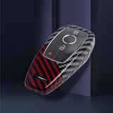 x xotic tech Glossy Black/Red Mix Color Carbon Fiber Texture Hard Plastic Key Fob Cover Case Compatible with E S G A C CLA CLS GLB GLC GLE GLS Class