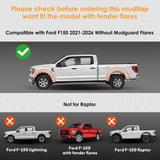 x xotic tech Mud Flaps Splash Guard Compatible with Ford F-150 2021 2022 2023 2024 2025 2026 Front & Rear Mudguards Fender Flare Dirt Slush Trap Protector Set Pickup Truck Accessories(4PCS)