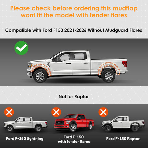 x xotic tech Mud Flaps Splash Guard Compatible with Ford F-150 2021 2022 2023 2024 2025 2026 Front & Rear Mudguards Fender Flare Dirt Slush Trap Protector Set Pickup Truck Accessories(4PCS)
